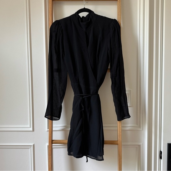 Reformation Ottessa Cutout Georgette Mini Wrap Dress - Size M - Black - GUC - Picture 2 of 12